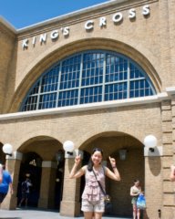 Bekah at King's Cross Station in Harry Potter World, FL, USA