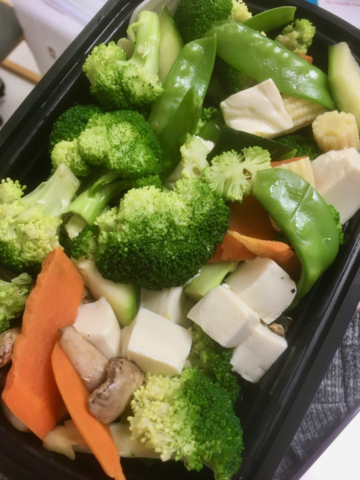 Asian Takeaway - steamed veggies, and tofu (with rice unpictured)